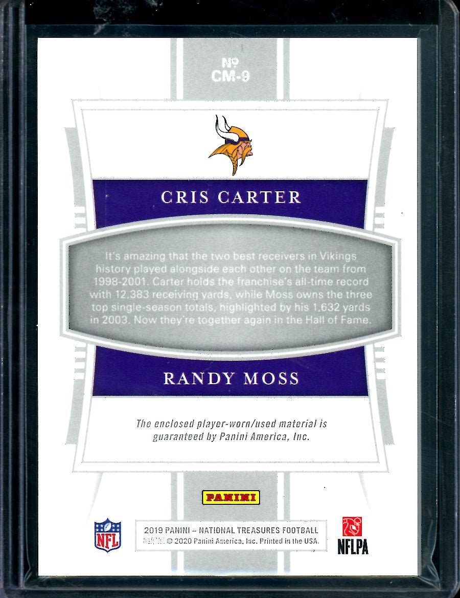2019 Panini National Treasures Cris Carter/Randy Moss NFL Gear Patch Gold /10 Vikings