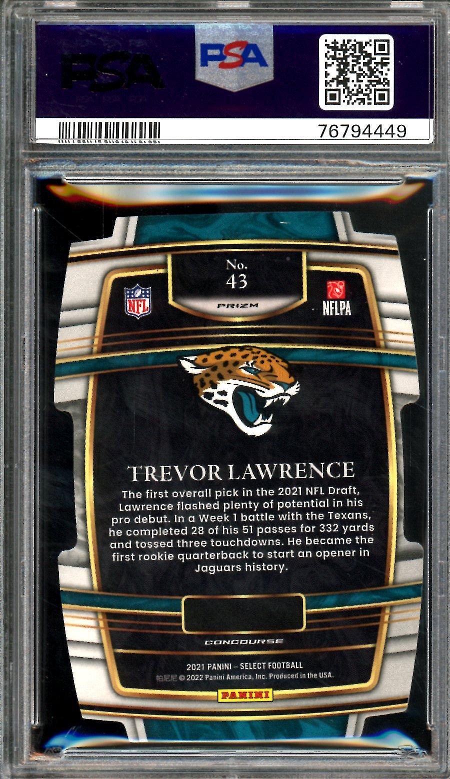 2021 Panini Select Trevor Lawrence Rookie Red Yellow Die Cut PSA 10 Jaguars