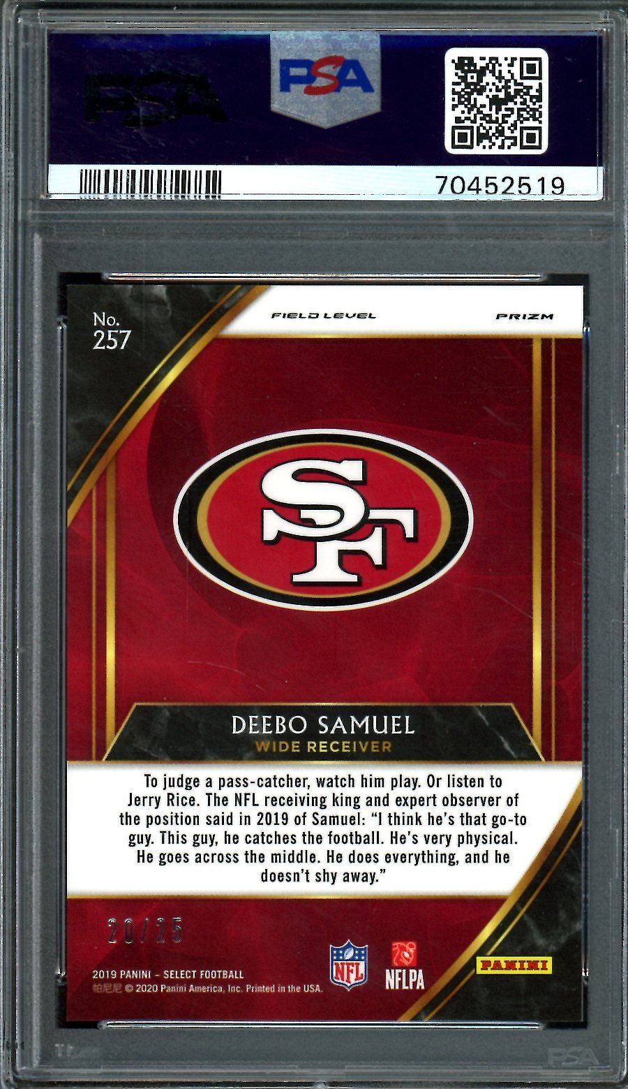 2019 Panini Select Deebo Samuel Rookie Fieldlevel Tie-Dye /25 PSA 10 49ers