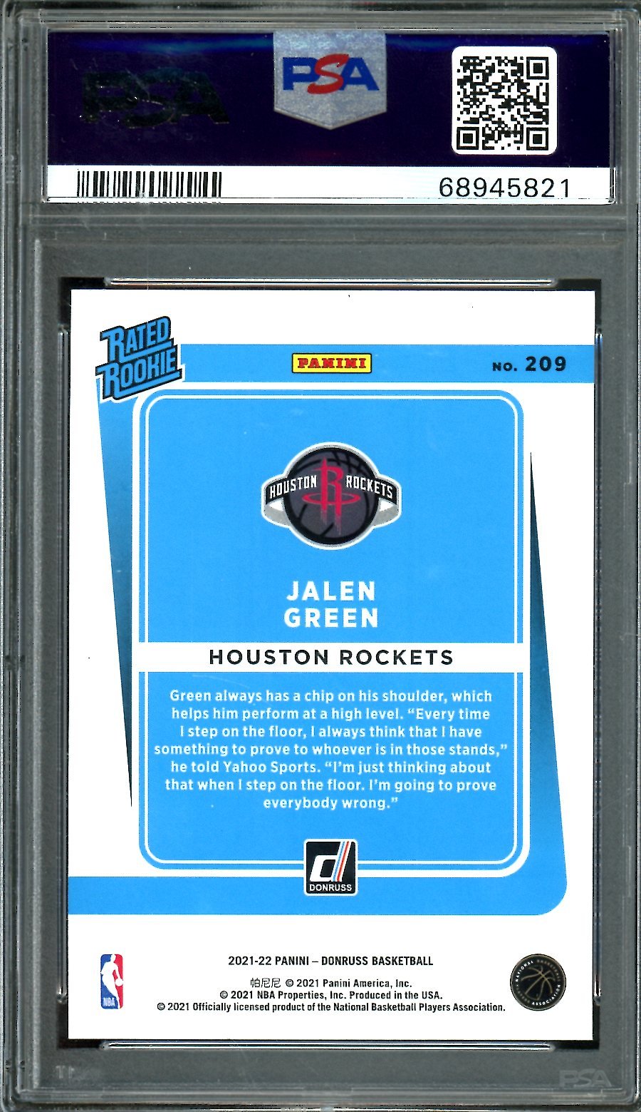 2021-22 Panini Donruss Jalen Green Pink Laser PSA 10 Rockets