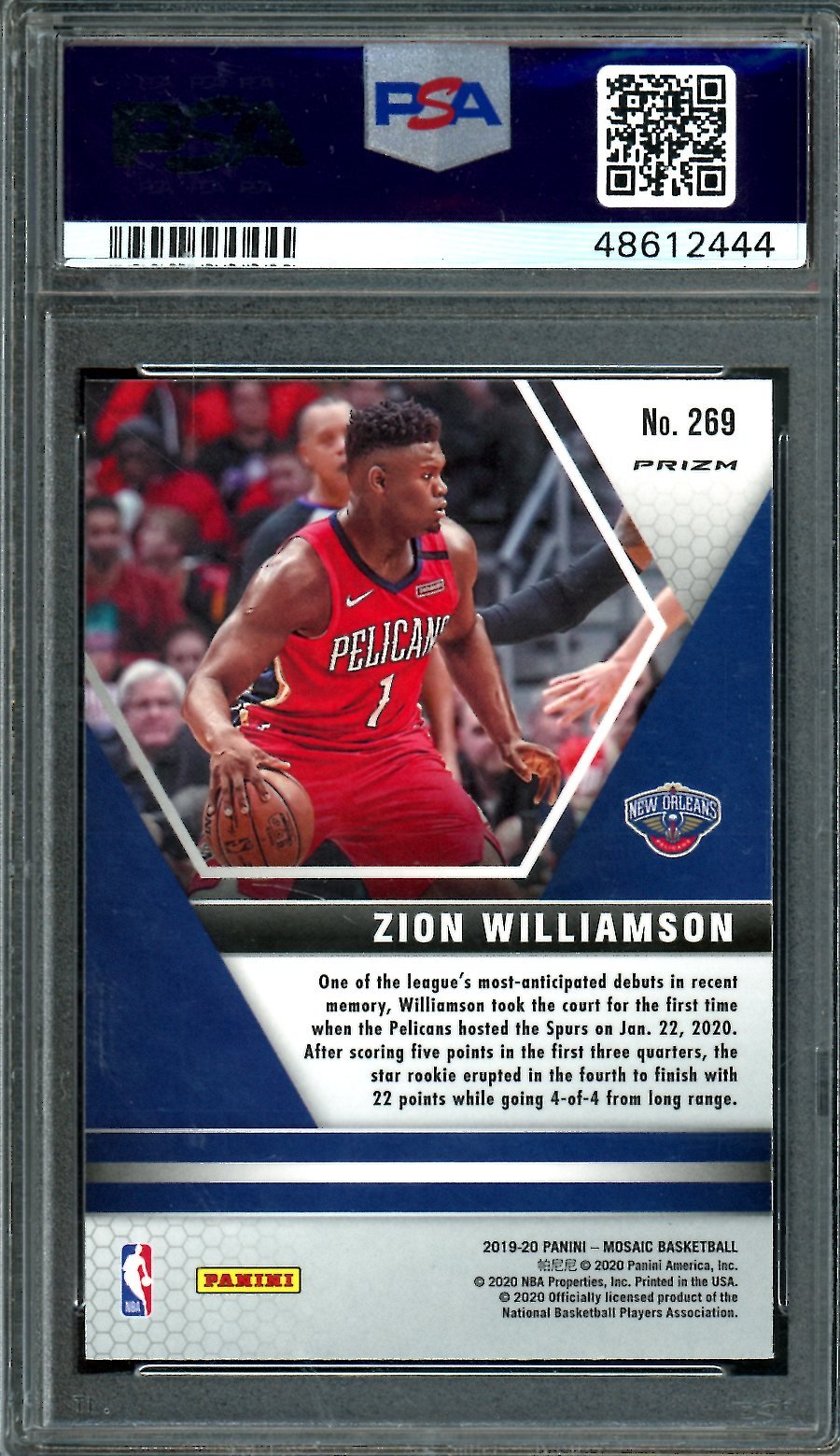 2019-20 Panini Mosaic Zion Williamson Rookie NBA Debut Pink Camo PSA 10 Pelicans