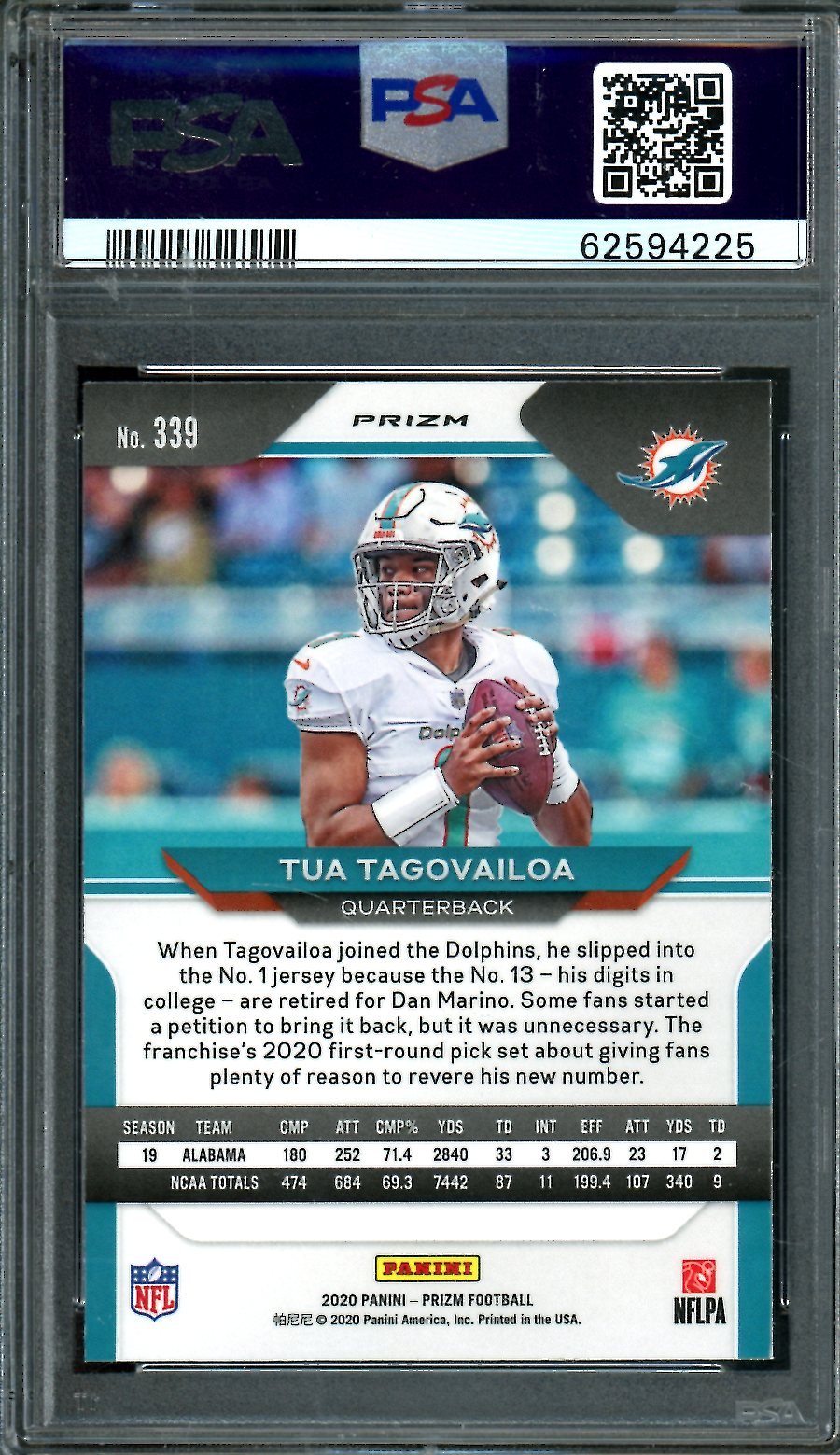 2020 Panini Prizm Tua Tagovailoa Rookie Red/White/Blue Prizm PSA 9 Dolphins