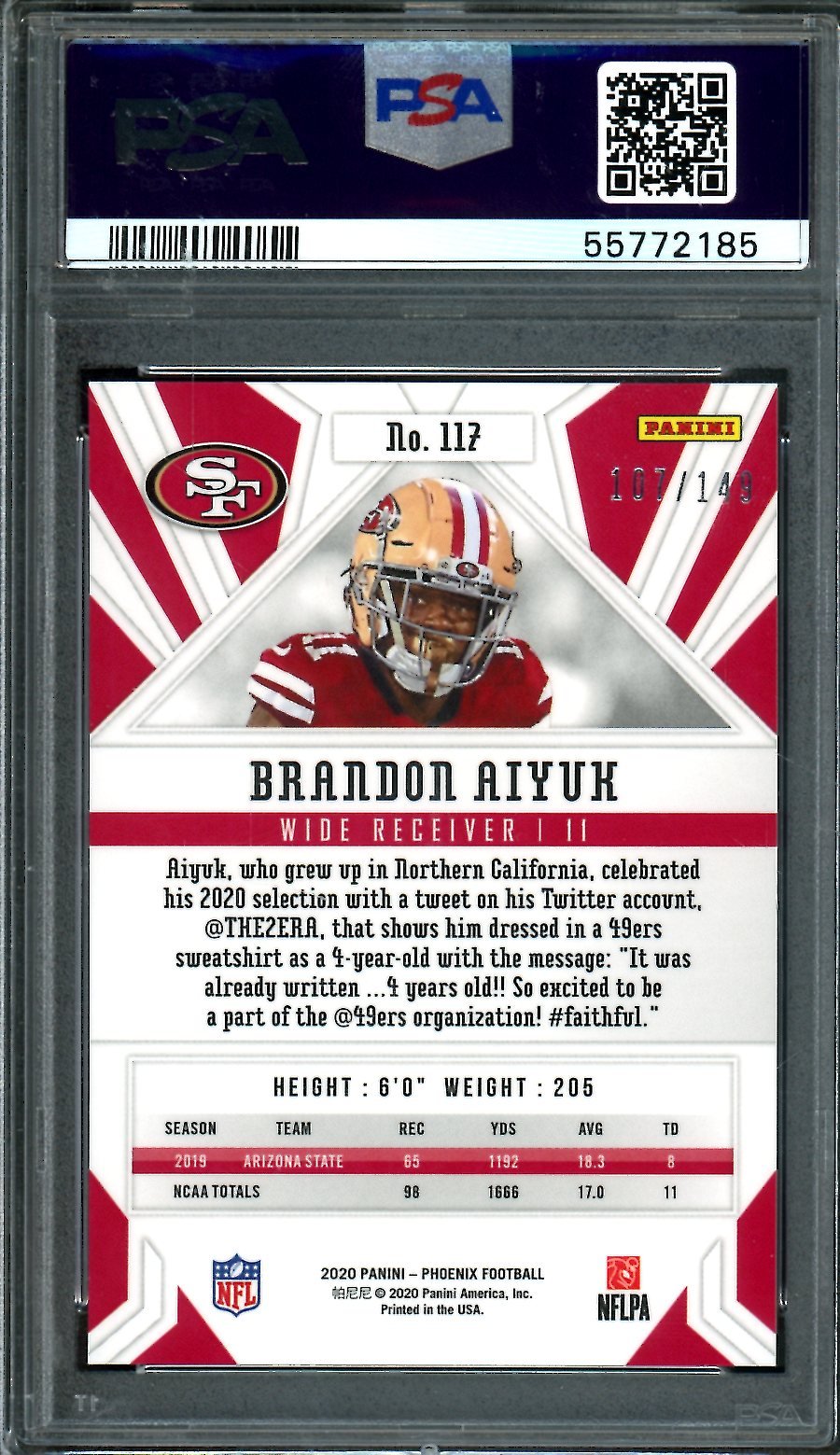 2020 Panini Phoenix Brandon Aiyuk Rookie Purple /149 PSA 10 49'ers