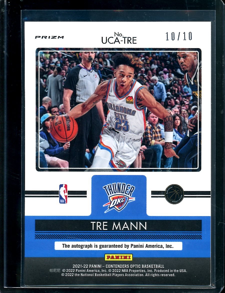 2021/22 Panini Contenders Optic Tre Mann Rookie Up and Coming Gold Autograph /10 Thunder