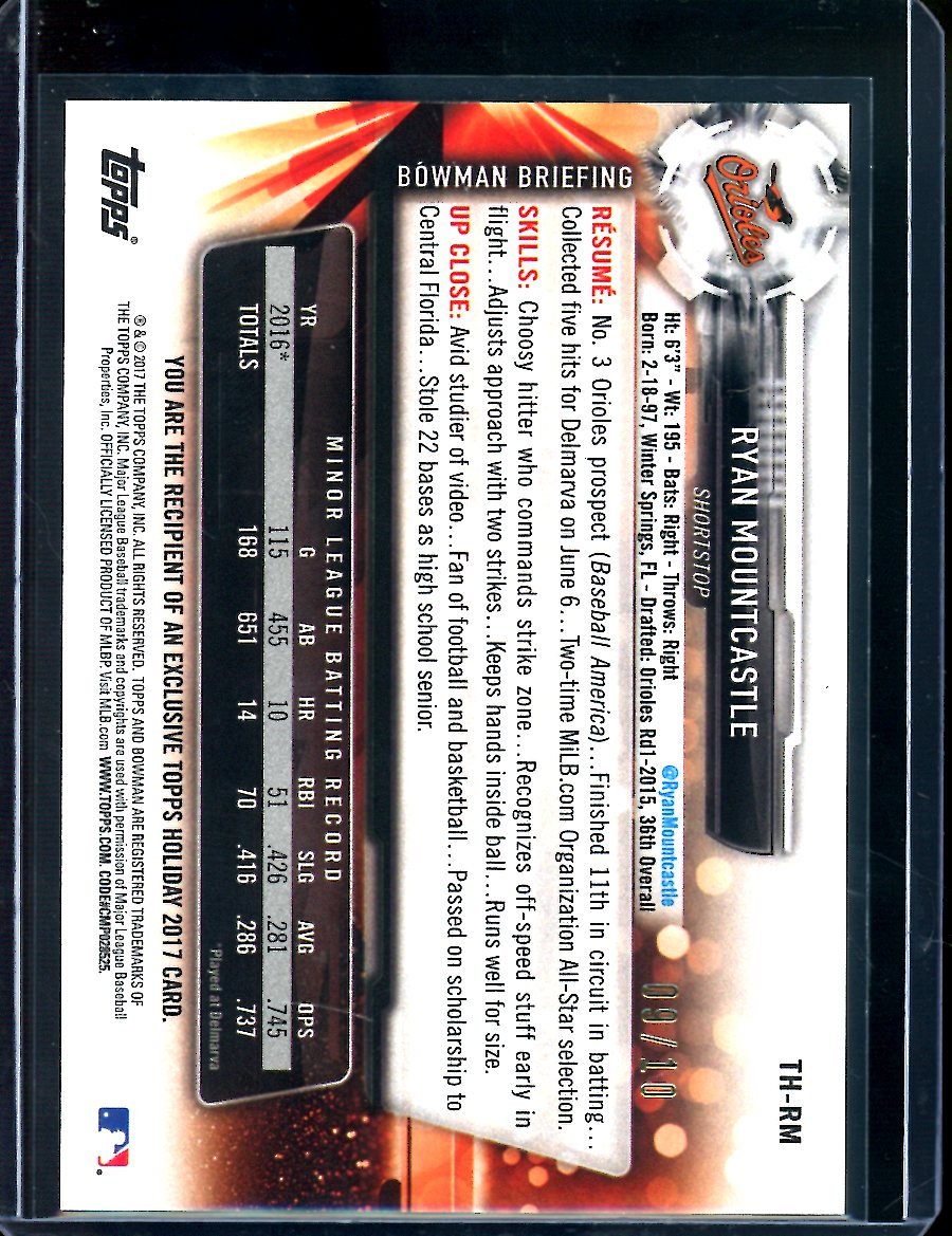 2017 Topps Holiday Ryan Mountcastle Rookie /10 Orioles
