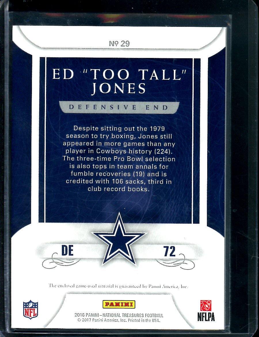 2016 Panini National Treasures Ed "Too Tall" Jones Century Materials Patch /99 Cowboys