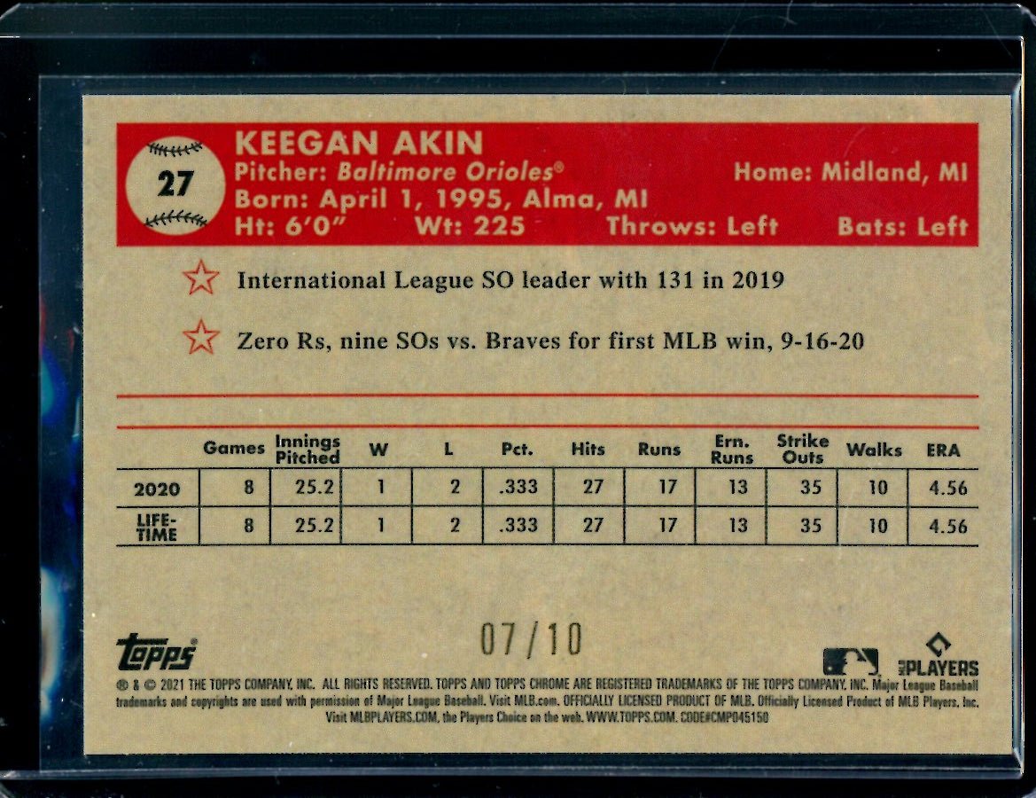2021 Topps Chrome Platinum Anniversary Keegan Akin /10 Oroles