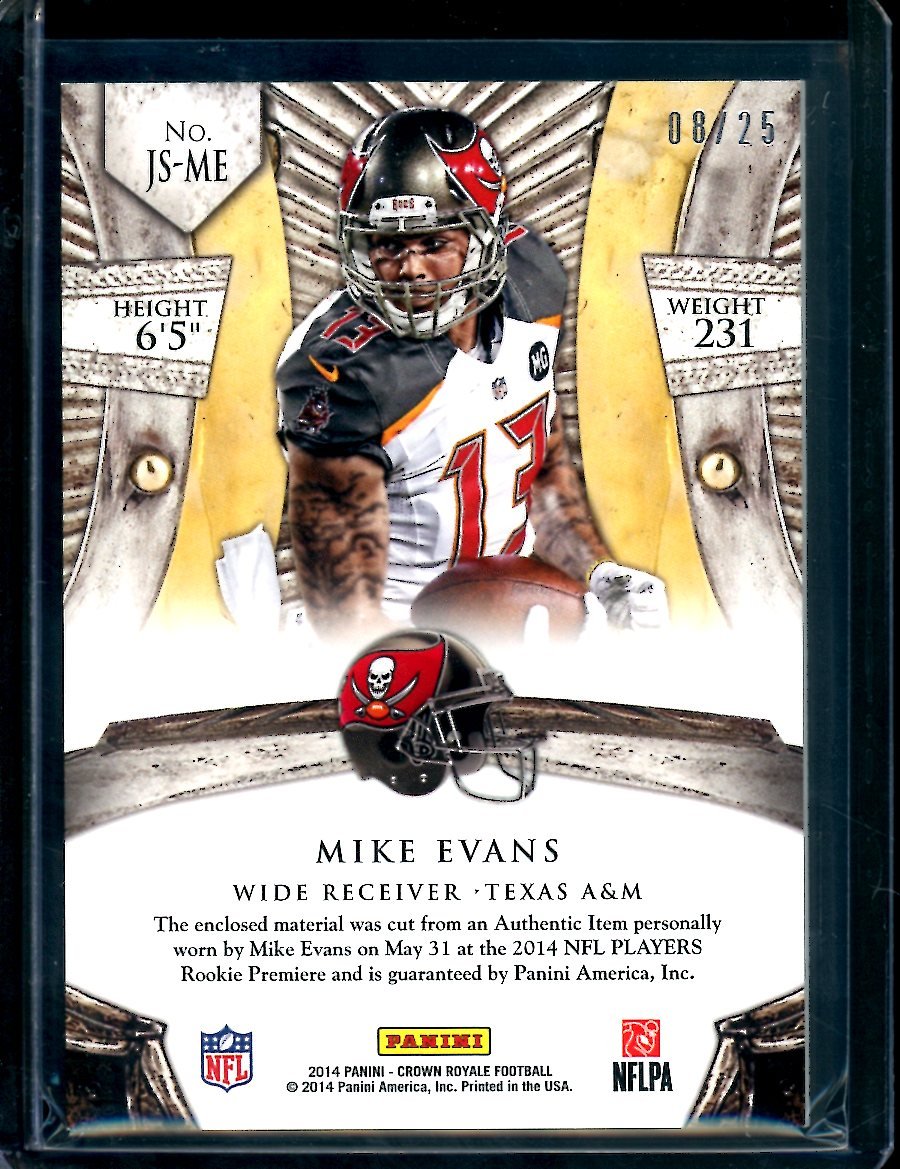 2014 Panini Crown Royale Mike Evans Rookie Jumbo Silhouettes Patch /25 Buccaneers