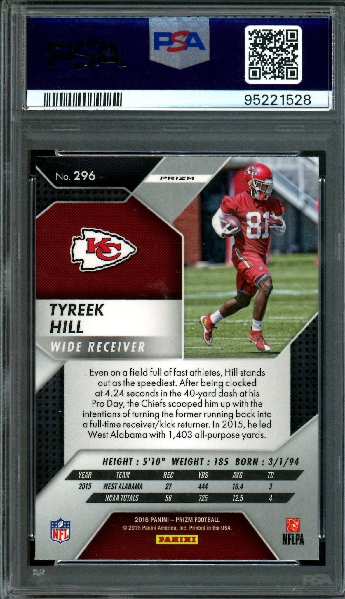 2016 Panini Prizm Tyreek Hill Silver Rookie PSA 9 Chiefs