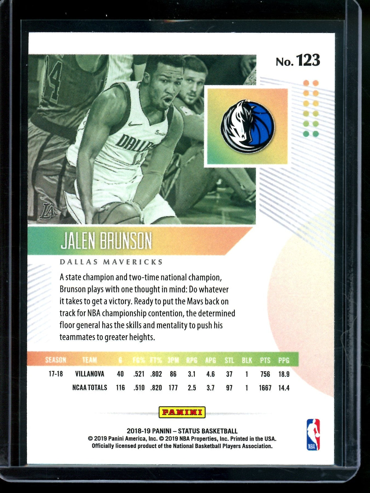 2018 Panini Status Jalen Brunson Rookie Card Mavericks / Knicks