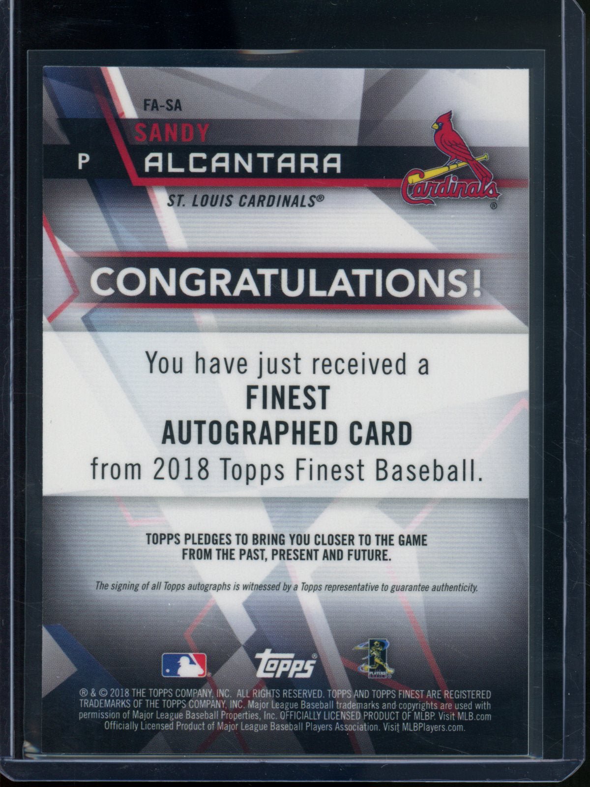 2018 Topps Finest Sandy Alcantara Rookie RC Refractor Autograph Cardinals