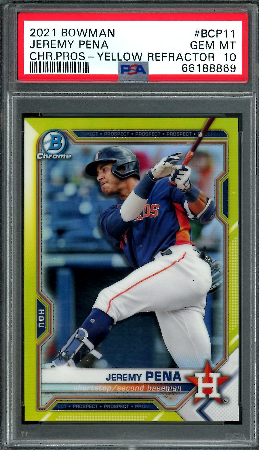 2021 Bowman Jeremy Pena Yellow Refractor /75 PSA 10 Astros