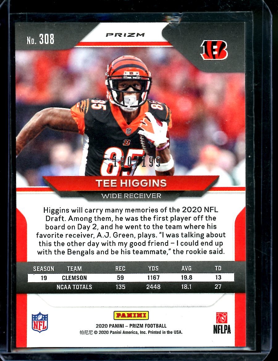 2020 Panini Prizm Tee Higgins Rookie Blue Wave /199 Bengals