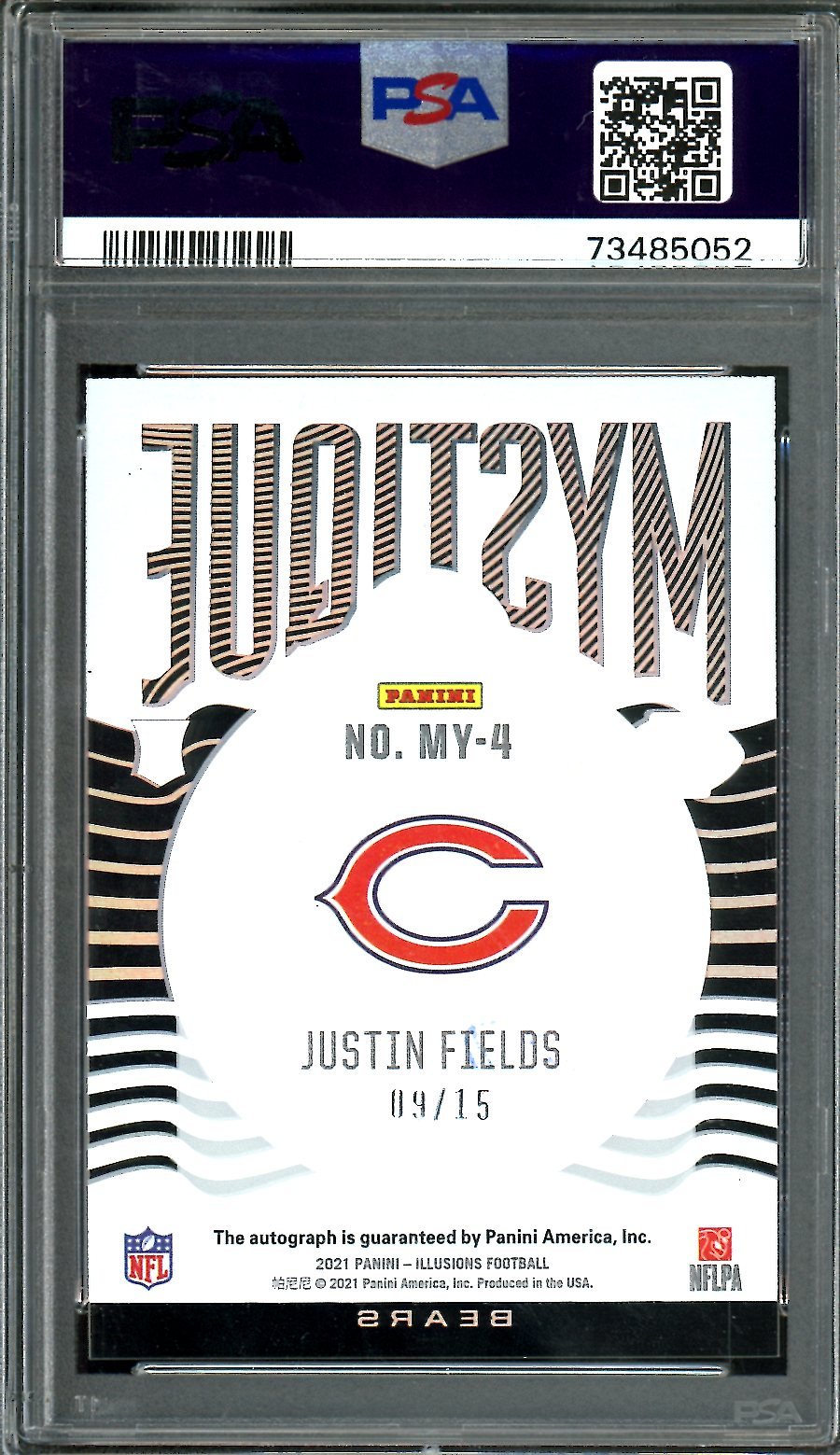 2021 Panini Illusions Justin Fields Rookie Auto /15 Mystique PSA 9 Bears
