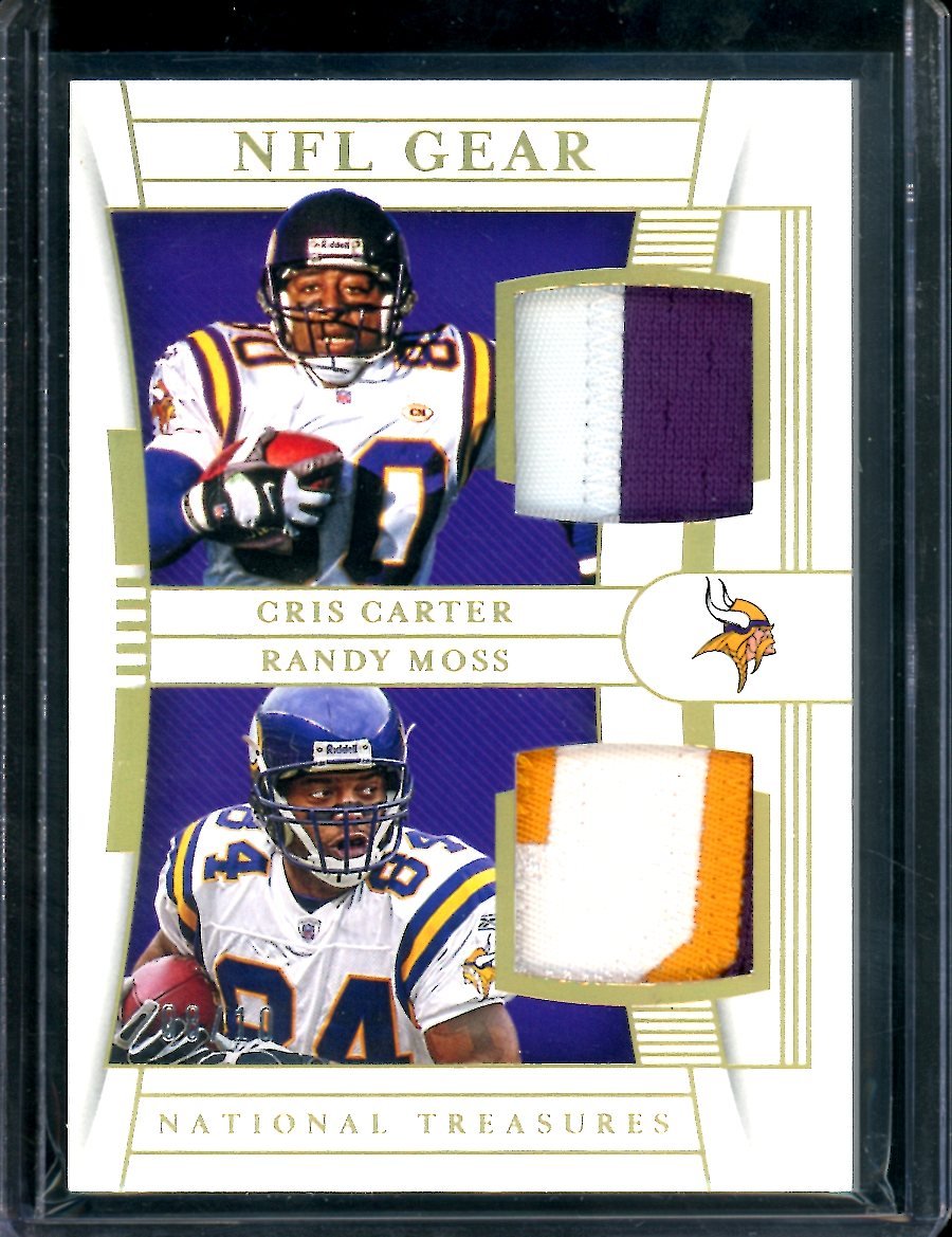 2019 Panini National Treasures Cris Carter/Randy Moss NFL Gear Patch Gold /10 Vikings