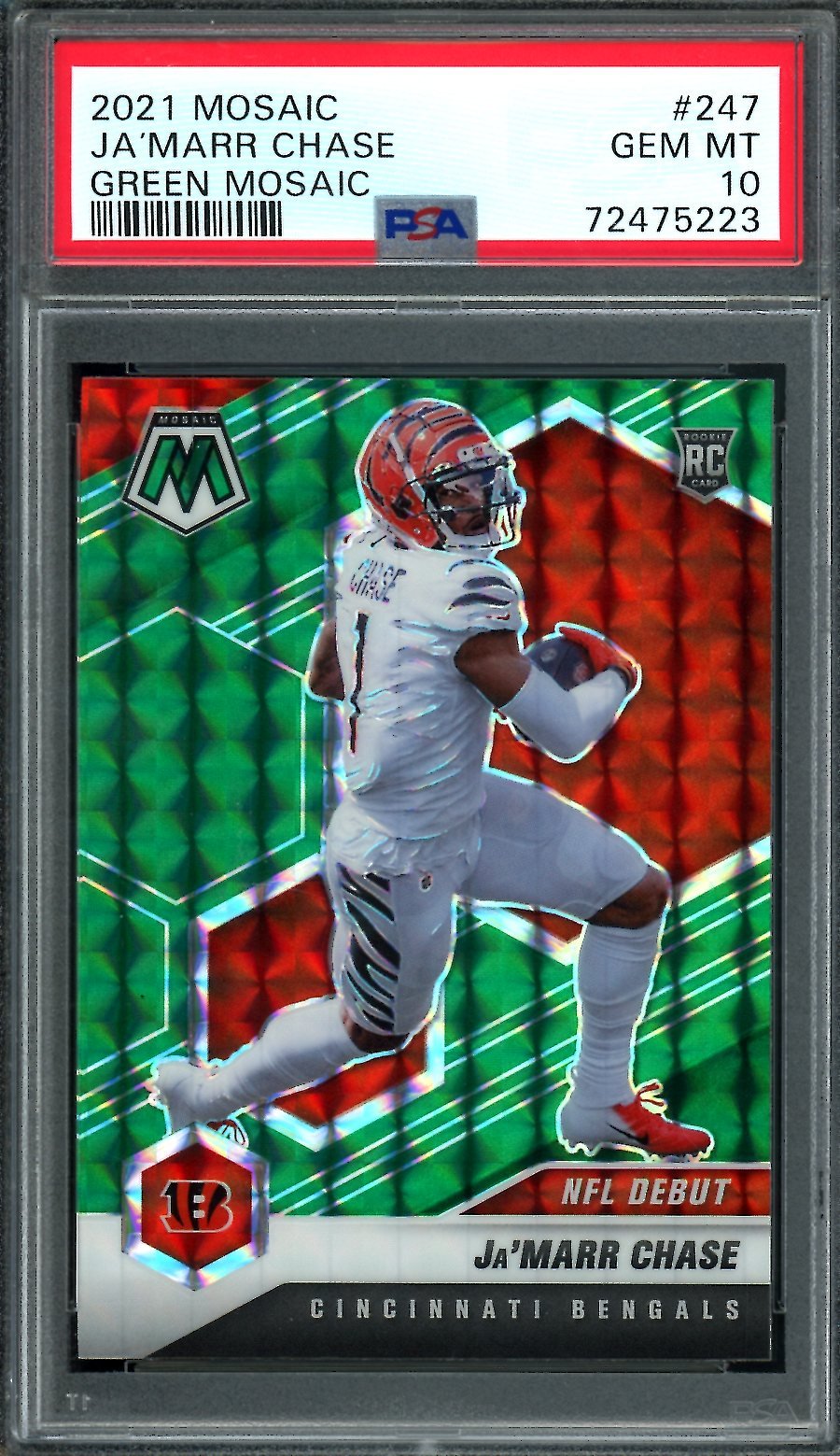 2021 Panini Mosaic Ja'Marr Chase Rookie Debut Green PSA 10 Bengals