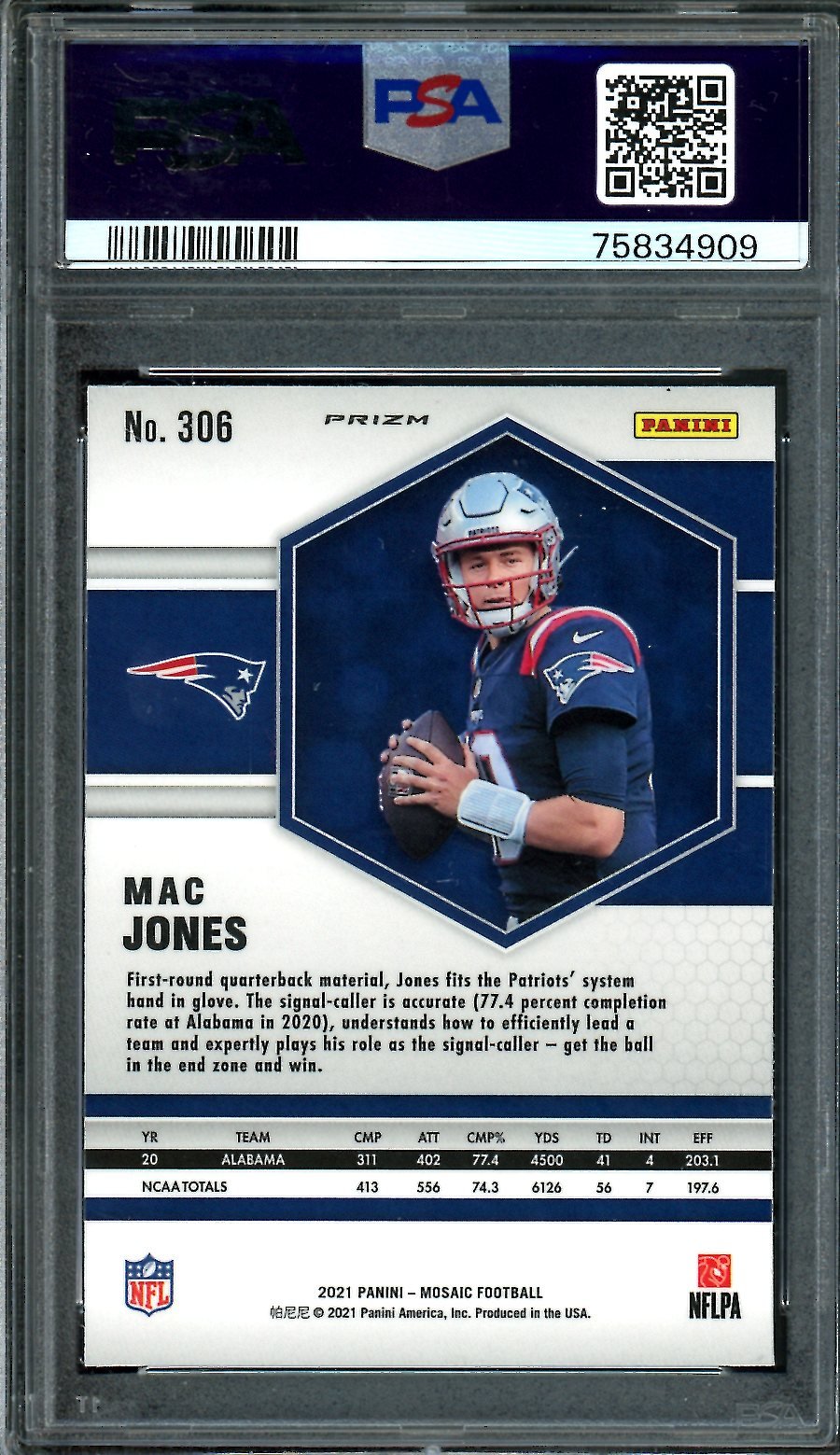 2021 Panini Mosaic Mac Jones Rookie Orange Reactive PSA 10 Patriots