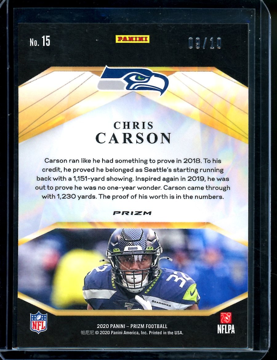 2020 Panini Prizm Chris Carson Brillance Gold /10 Seahawks