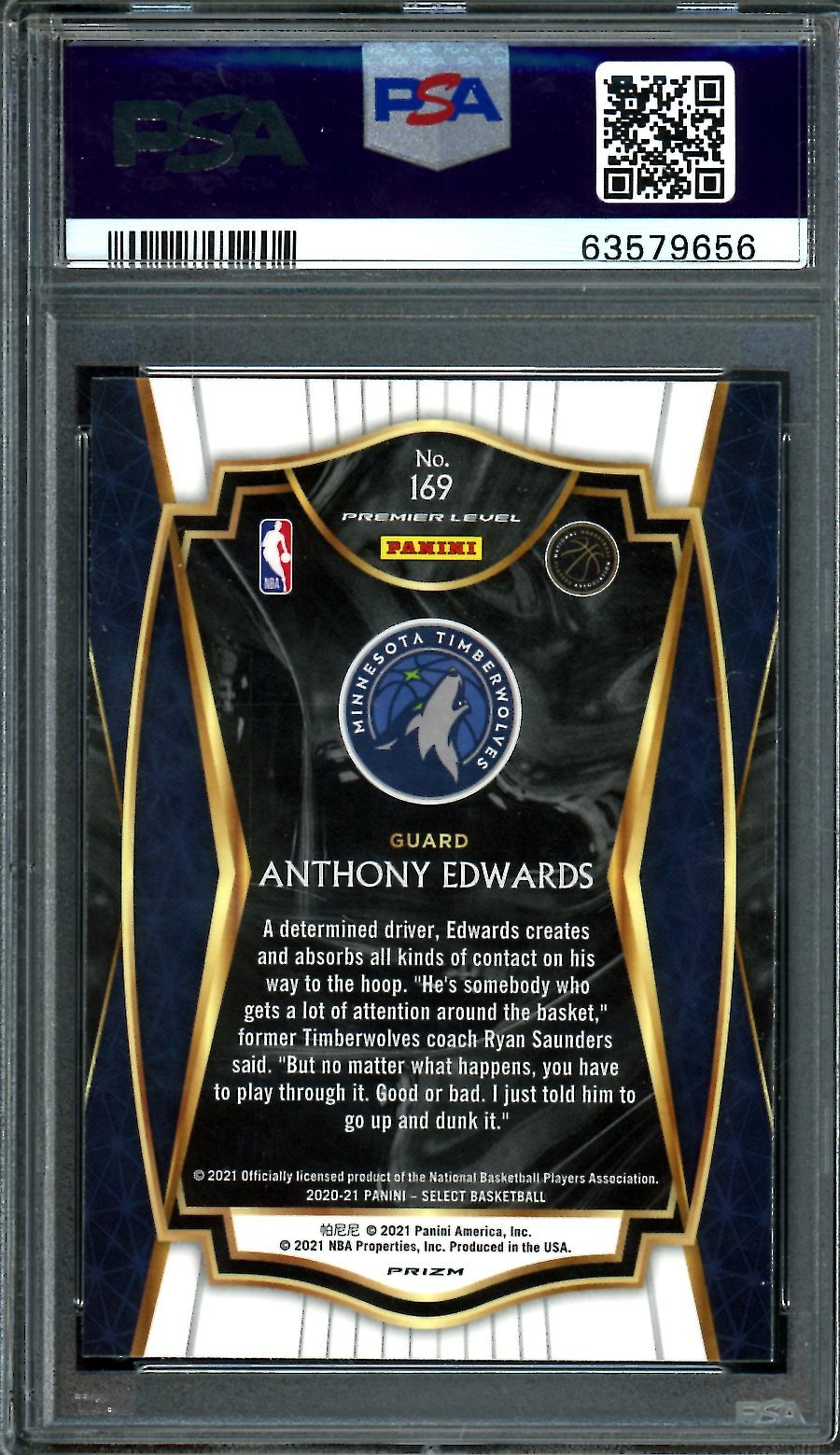 2020-21 Panini Select Anthony Edwards Rookie Blue/White/Purple Ice PSA 10 Timberwolves
