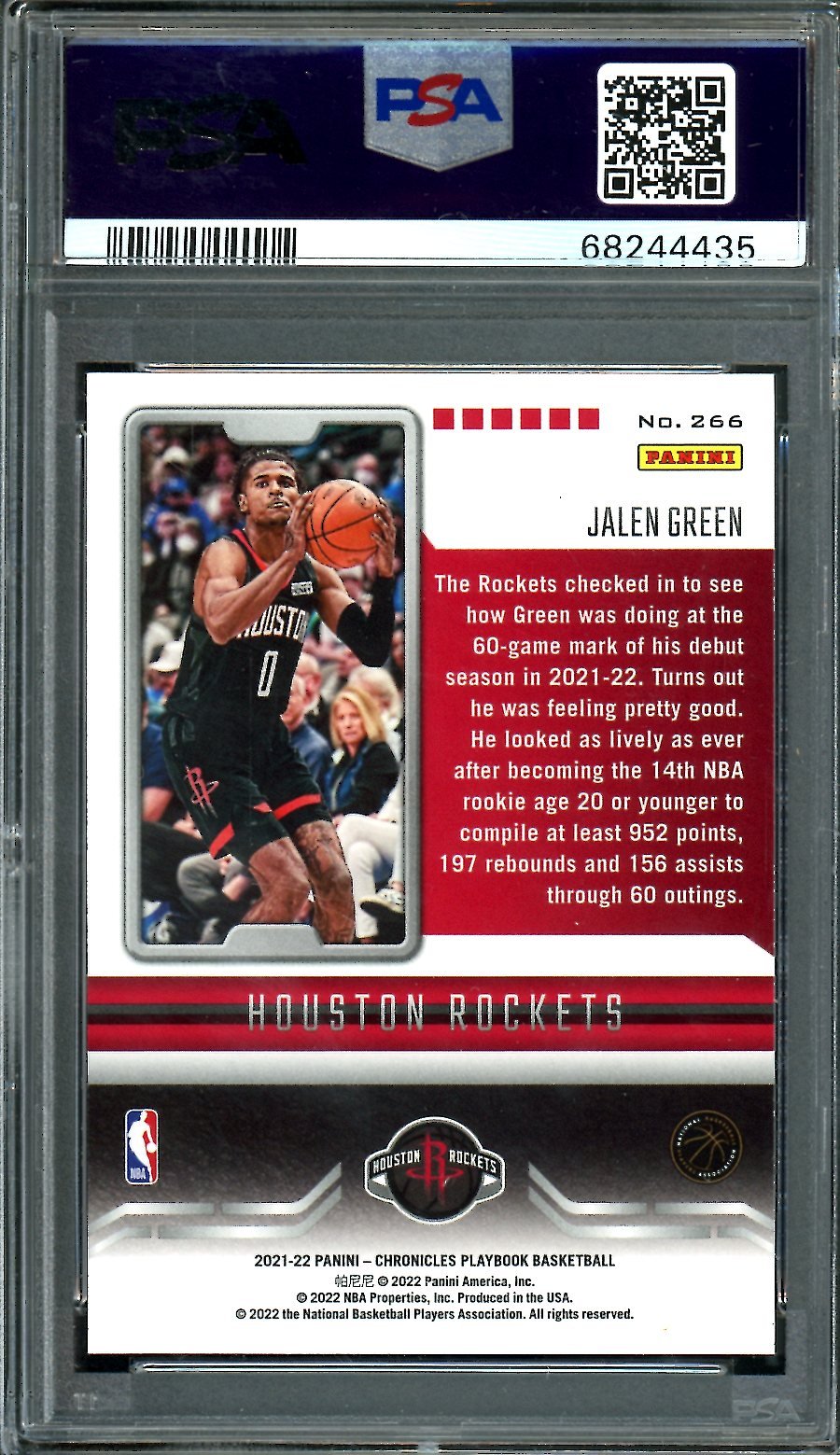2021-22 Panini Chronicles Playbook Jalen Green Rookie Gold /10 PSA 9 Rockets