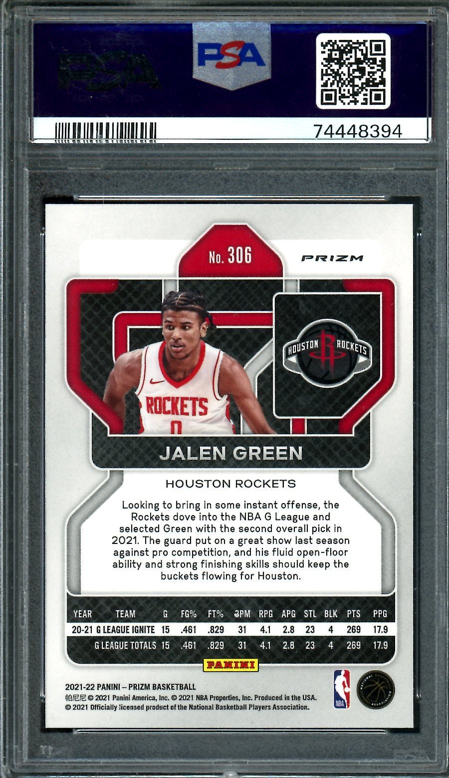 2021-22 Panini Prizm Jalen Green Rookie Purple Wave PSA 10 Rockets