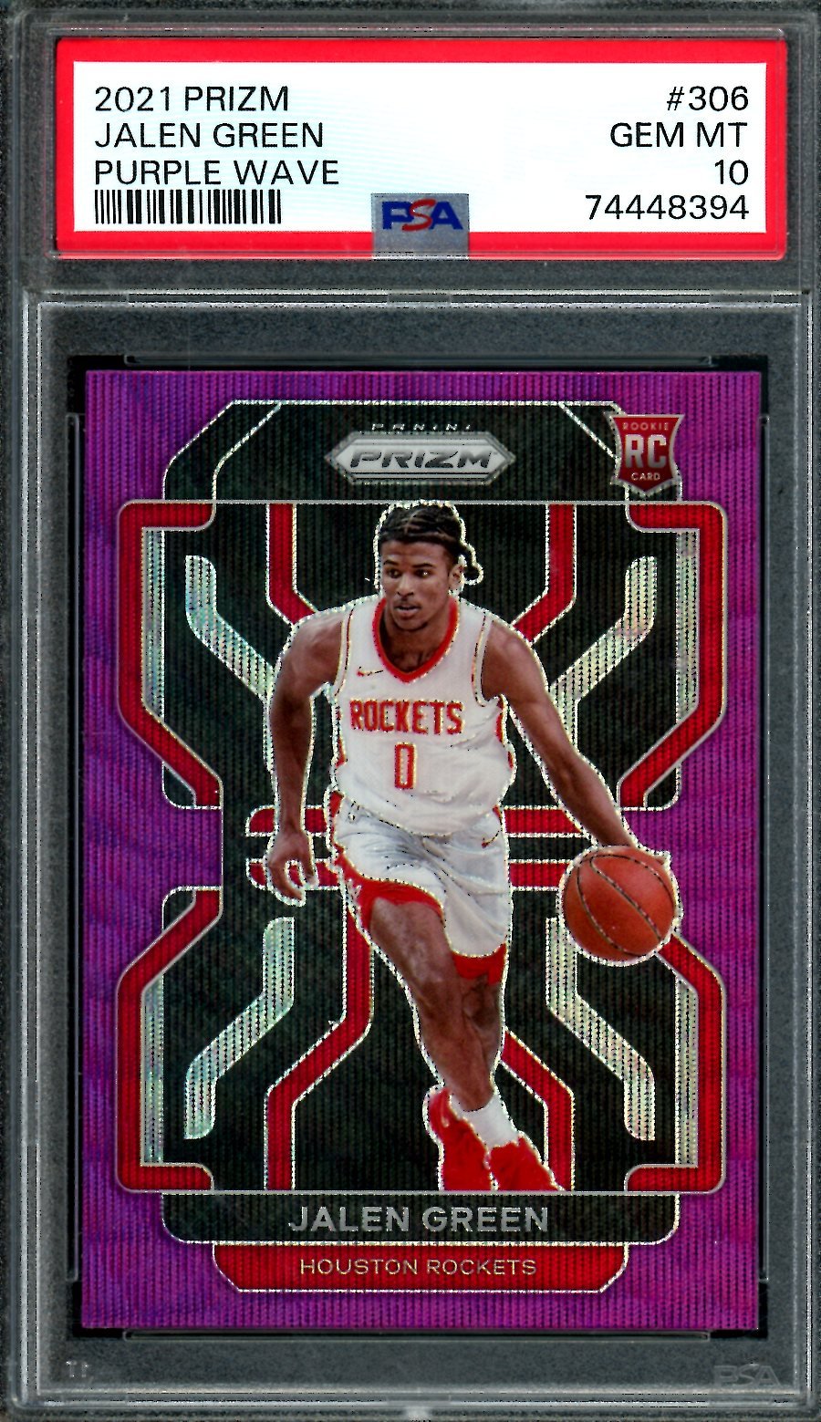 2021-22 Panini Prizm Jalen Green Rookie Purple Wave PSA 10 Rockets