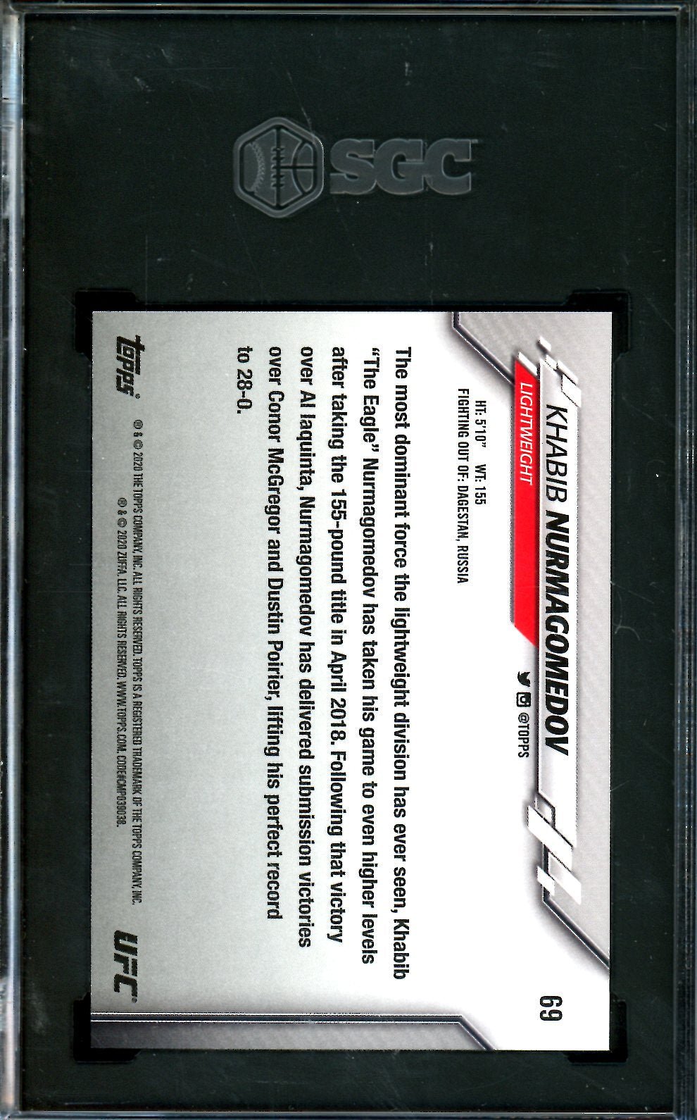 2020 Topps Topps Khabib Nurmagonedov Rainbow Foil SGC 10 UFC
