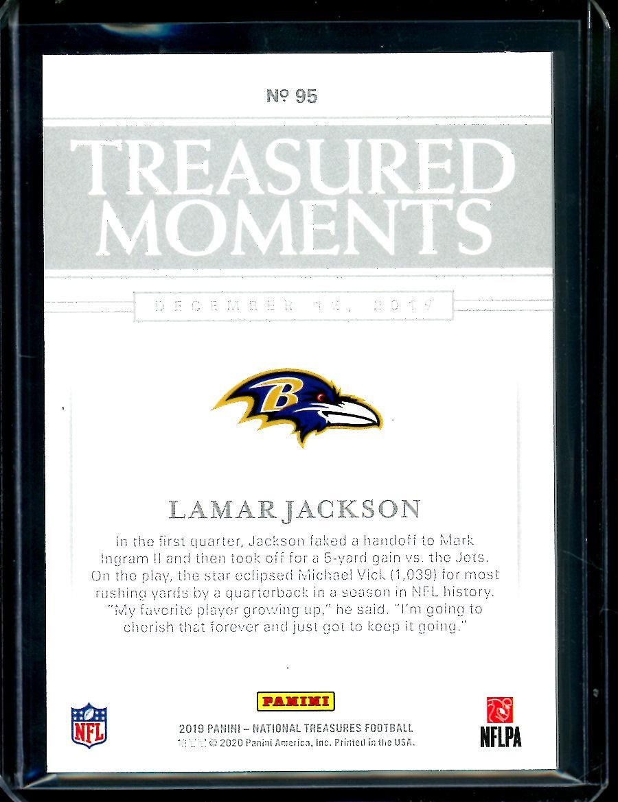 2019 Panini National Treasures Lamar Jackson Treasures Moments /75 Ravens