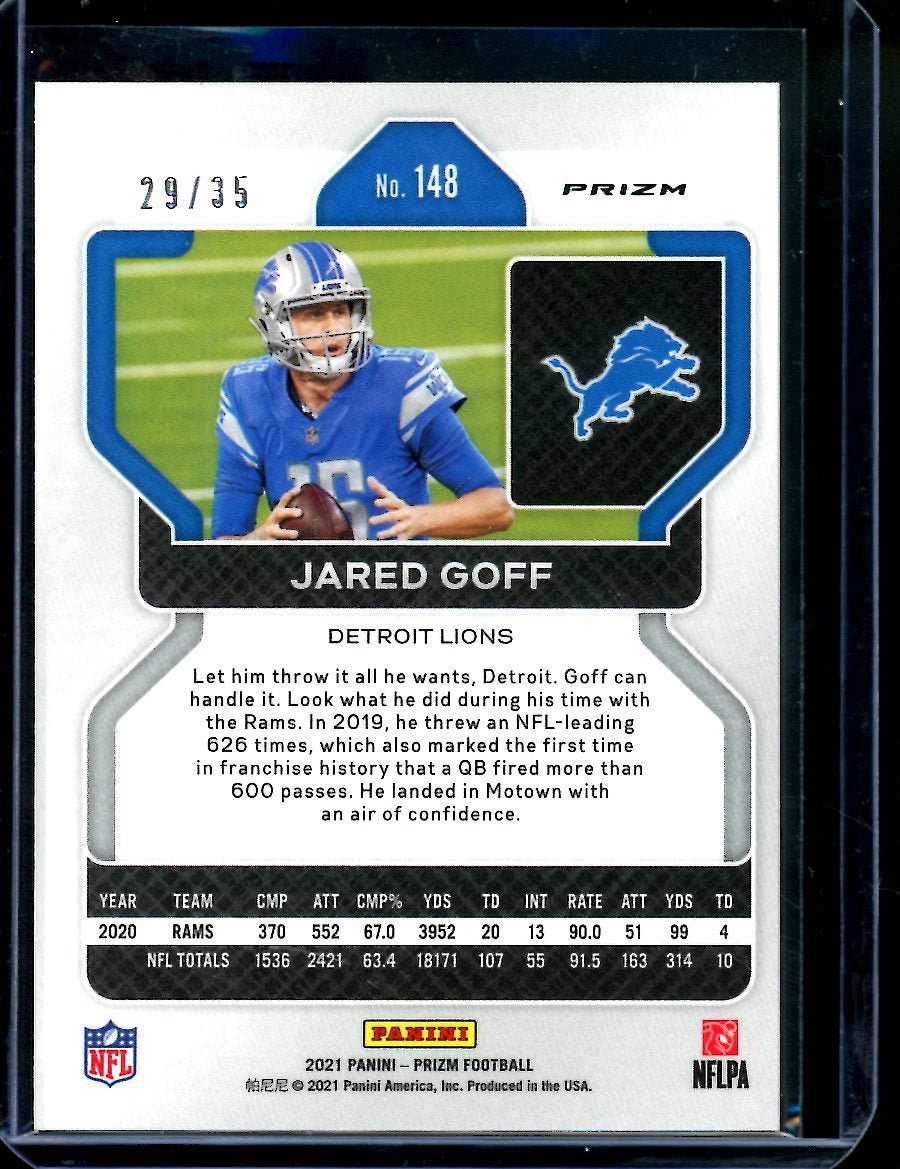 2021 Panini Prizm Jared Goff Purple Disco /35 Lions