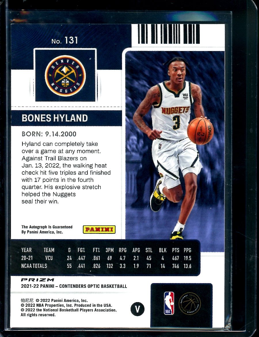 2021/22 Panini Contenders Optic Bones Hyland Rookie Variation Silver Auto Clippers