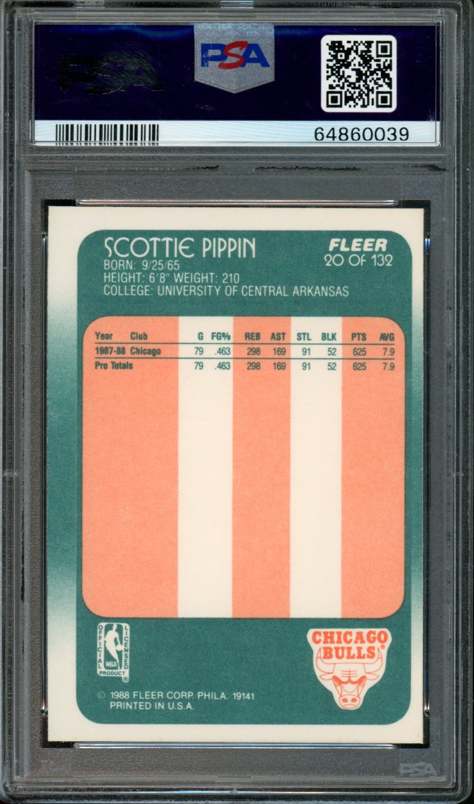 1988 Fleer Scottie Pippen Rookie #20 PSA 8 Bulls