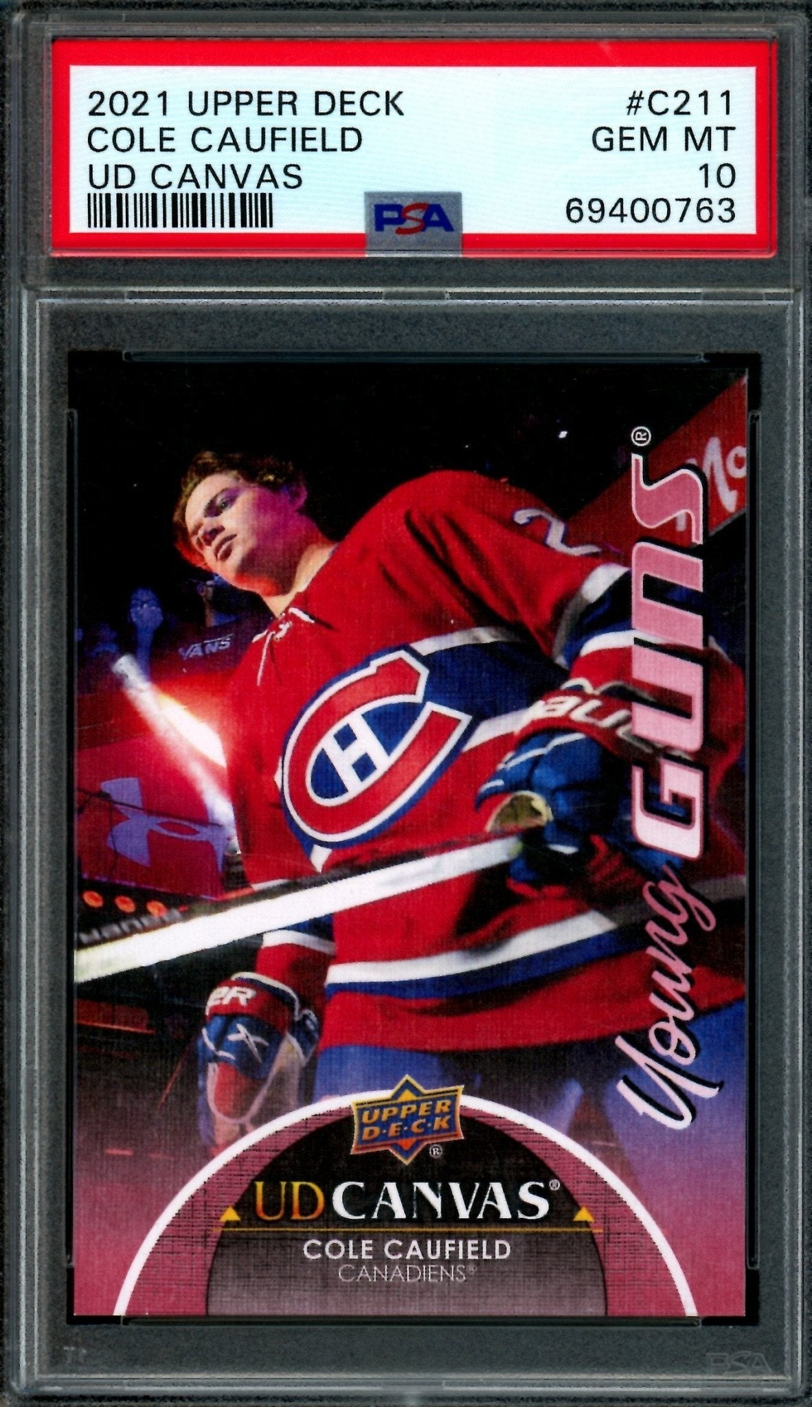 2021/22 Upper Deck Series 2 Cole Caufield UD Canvas Young Guns RC #C211 PSA 10 Canadiens