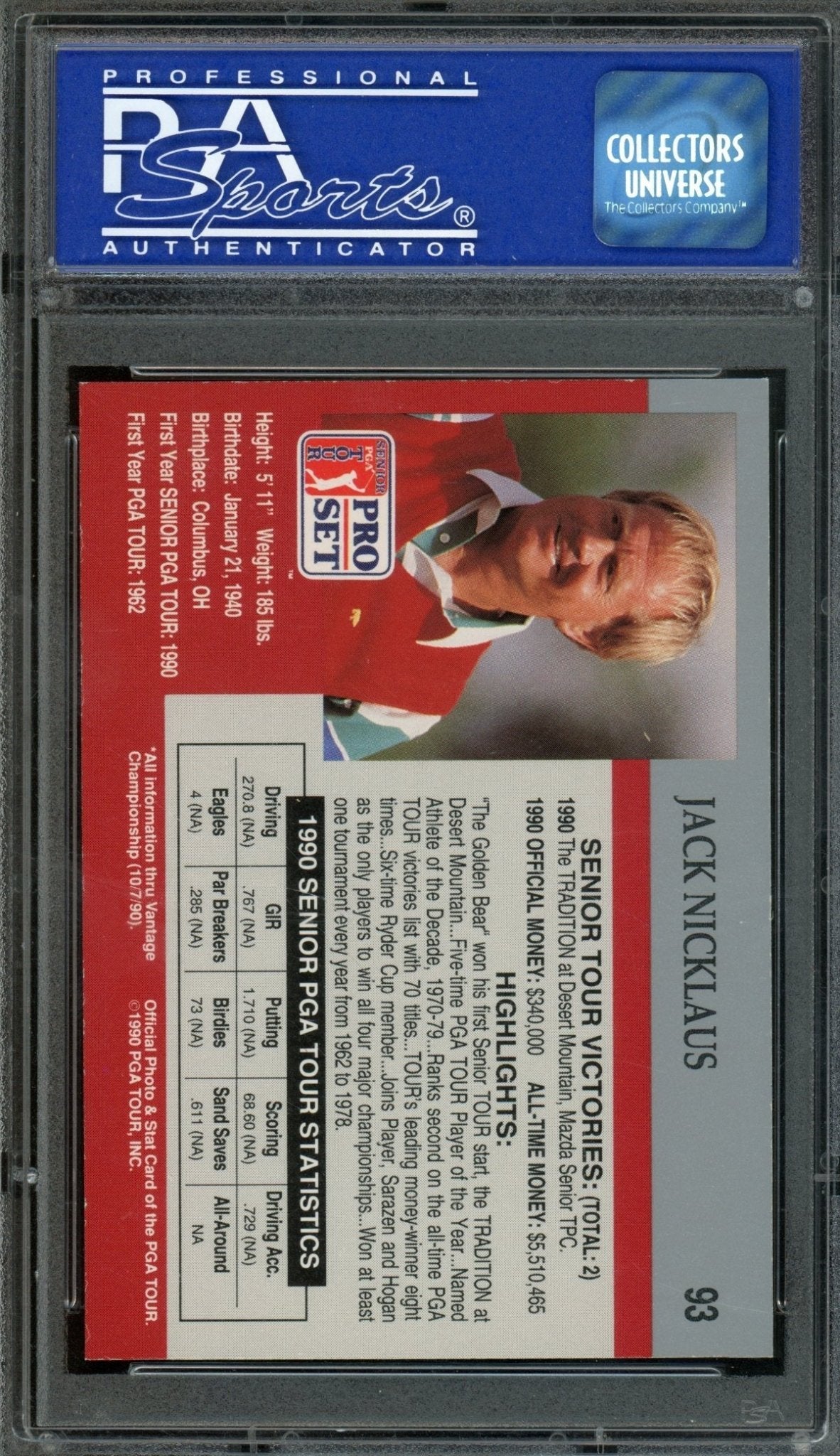 1990 PGA Tour Pro Set Jack Nicklaus #93 PSA 9