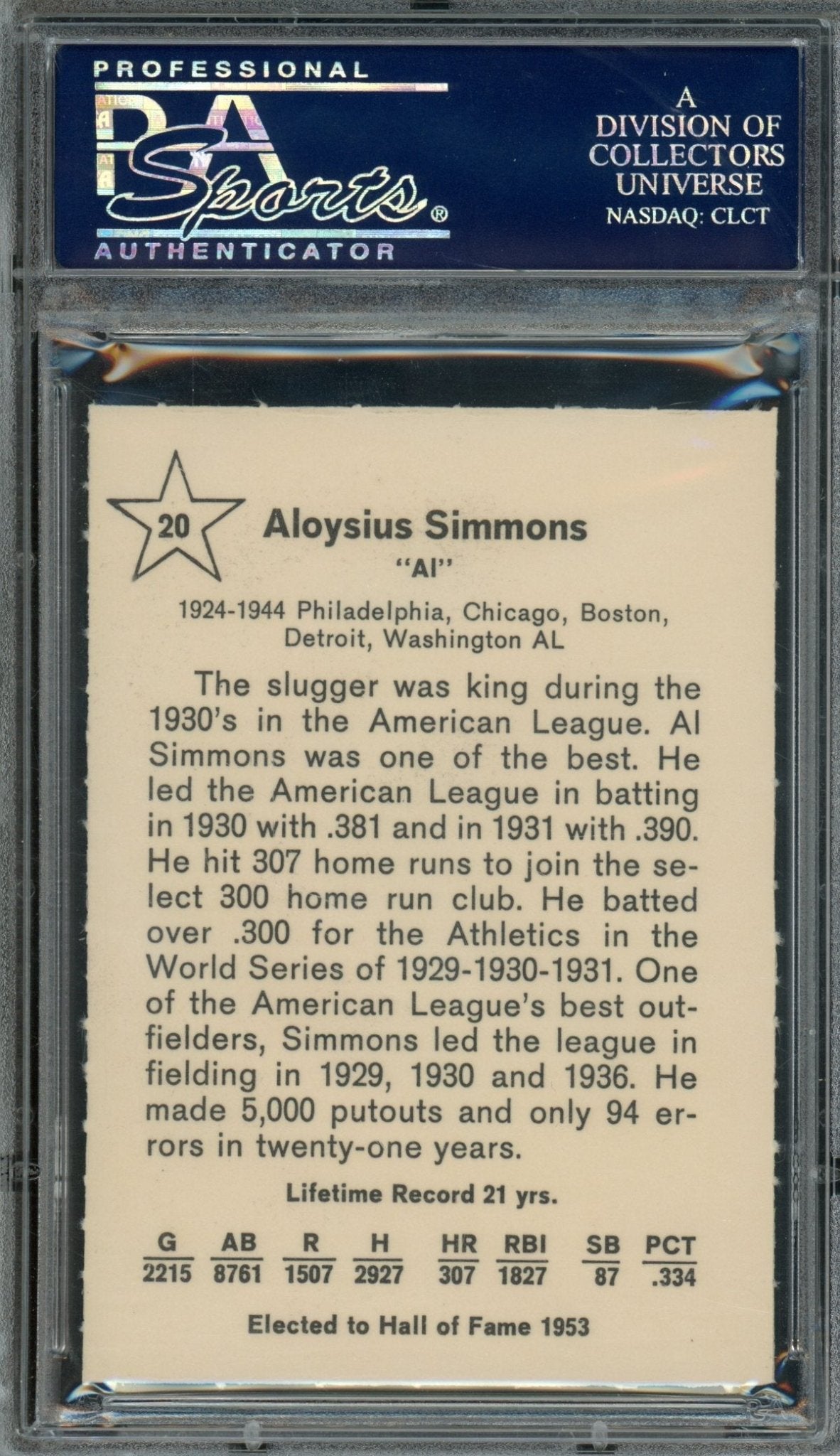 1961 Golden Press Al Simmons #5 PSA 8 Oakland Oaks