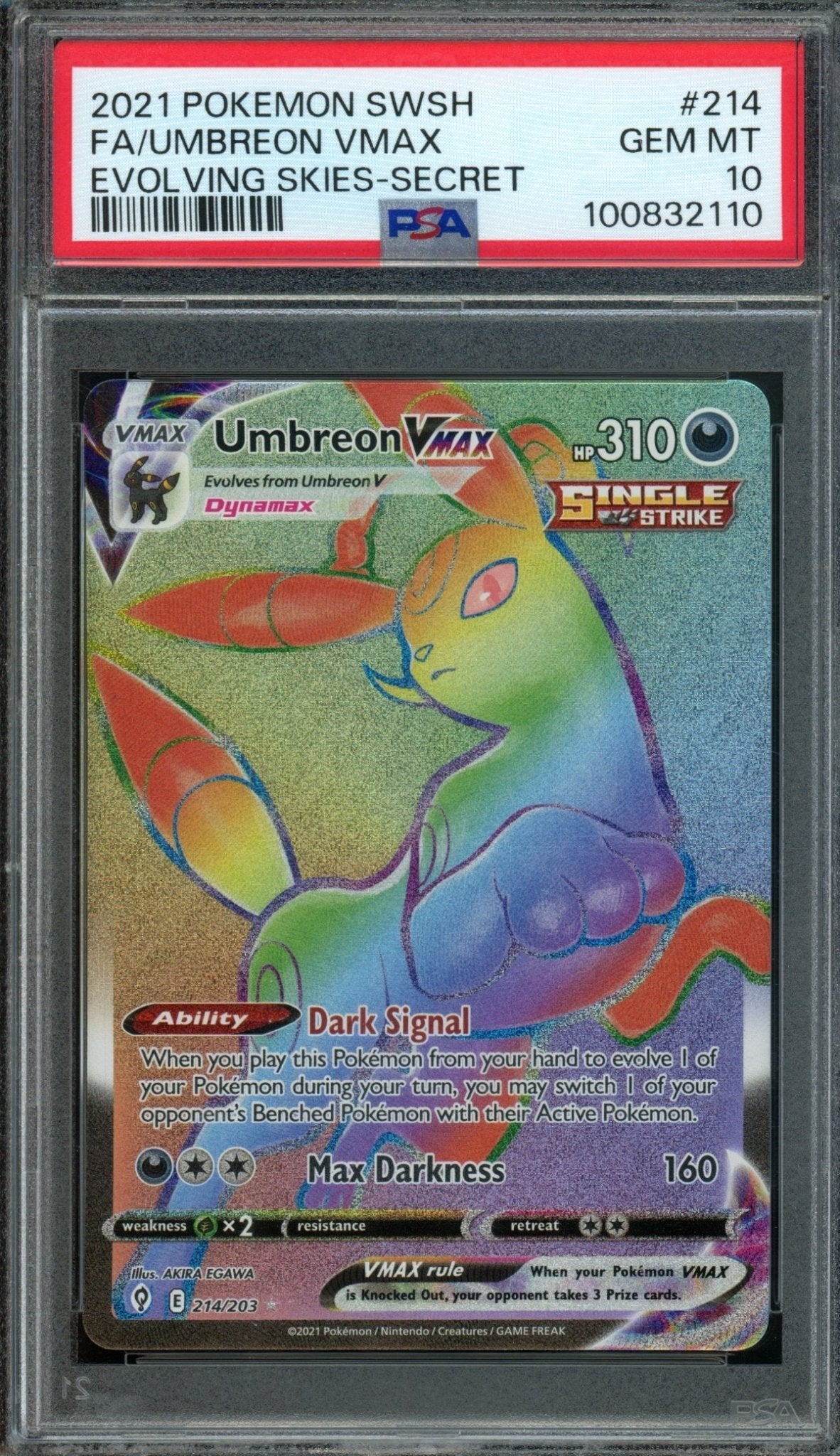 2021 Pokemon Evolving Skies Umbreon VMAX 214/203 PSA 10