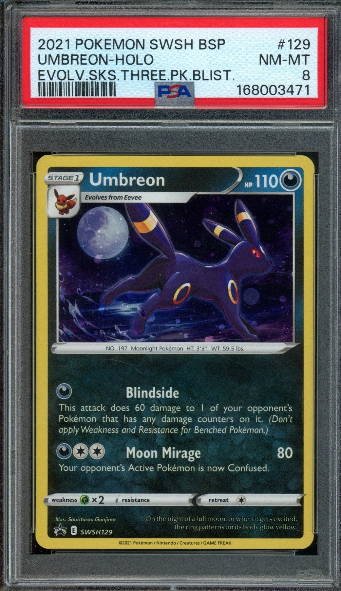 2021 Pokemon Evolving Skies Umbreon Holo SWSH129 PSA 8