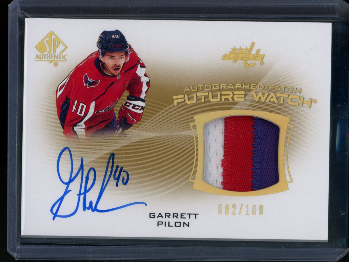 2021/22 Upper Deck SP Authentic Garrett Pilon Future Watch Jersey Relic Autograph /100 Capitals (B)