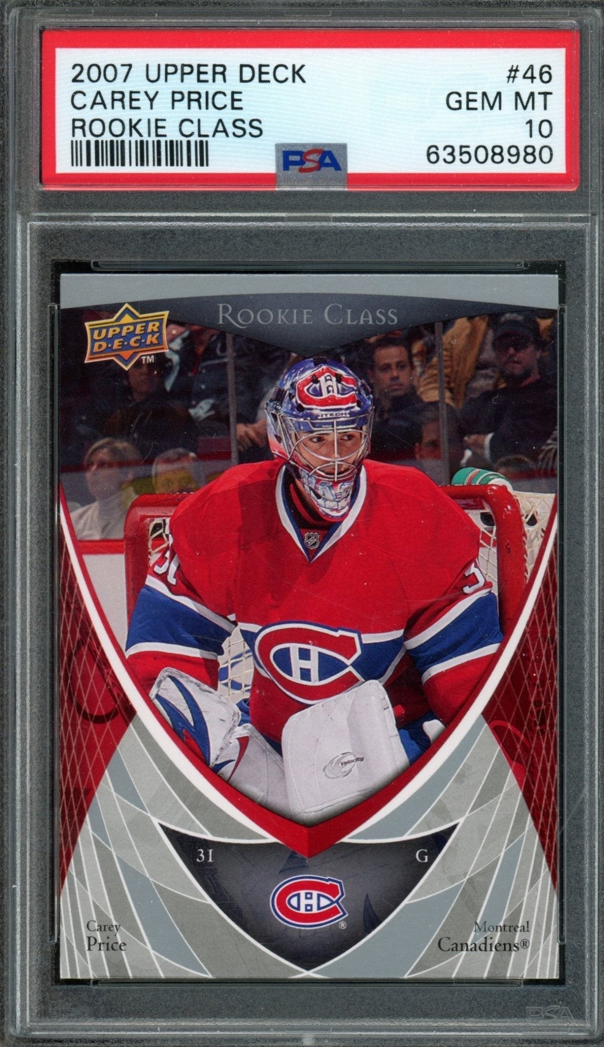 2007/08 Upper Deck Rookie Box Set Carey Price Rookie RC PSA 10 Canadiens