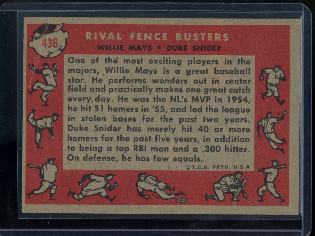 1958 Topps Rival Fence Busters Willie Mays / Duke Snider #436