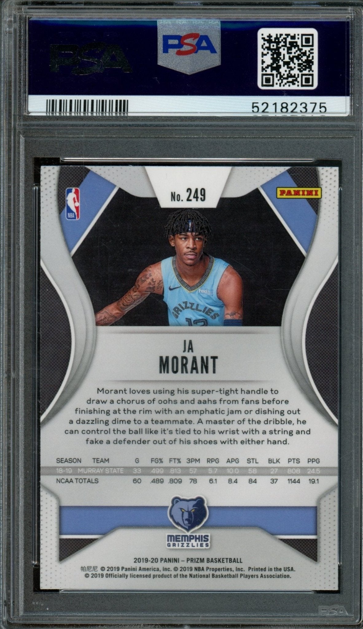 2019/20 Panini Prizm Ja Morant Rookie RC #249 PSA 10 Grizzlies